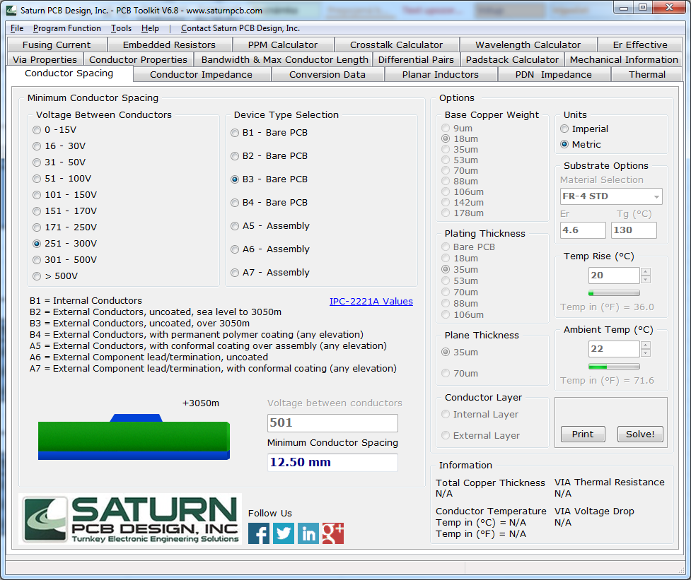 Saturn PCB Toolkit - Conductor Spacing TAB